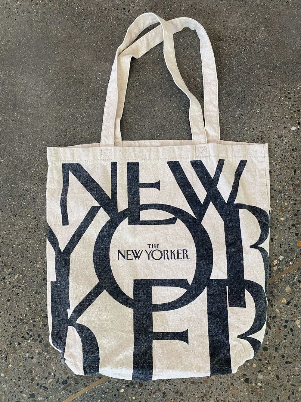 The New Yorker canvas cotton tote book bag cream black faded